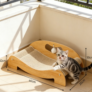Elegant Comfortable Cat Scratcher Bed with Solid Wood Frame & Corrugated Core.png