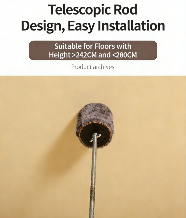 Heavy-Duty Single Post Sisal Cat Tree Floor-to-Ceiling Freestanding Design