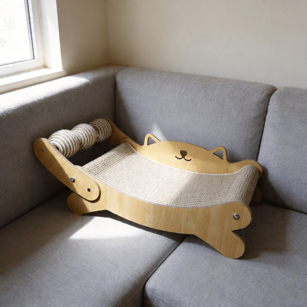 Wooden Cat Scratcher Bed With Interactive Sisal Toy