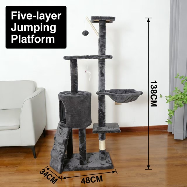 Five - Layer Luxury Cat Tree with Toys & Multi - Functional Habitats