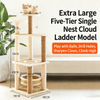 Extra Large 5-Tier Single Nest Rattan Cat Tree with Skylight, Sisal Posts & Bell Toy for Big Cats, 50KG Load-Bearing
