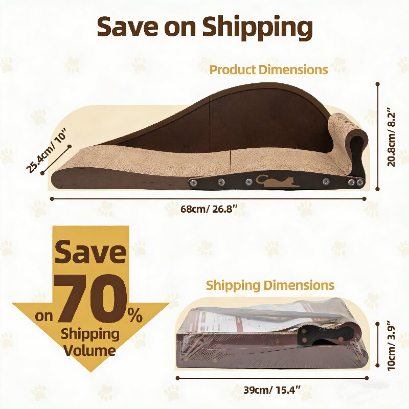 Space-Saving Flat Pack Corrugated Cardboard Cat Scratcher 