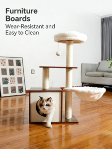 Brown Heavy-Duty Cat Climbing Tree and Cabinet All-in-One