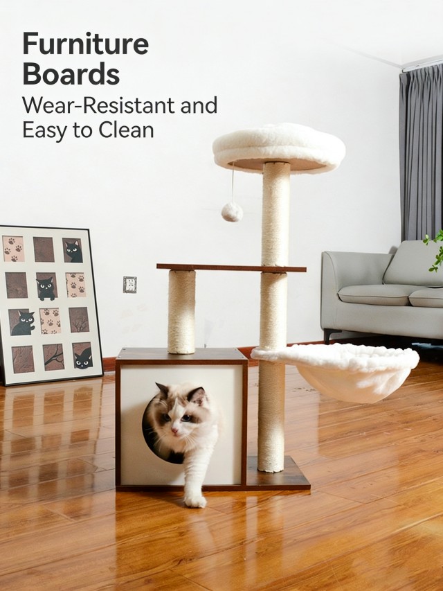 Brown Heavy-Duty Cat Climbing Tree and Cabinet All-in-One