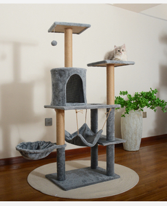 Light Gray Luxurious Multi-Functional Integrated Cat Tree with Sisal Post