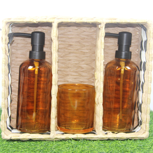 Handwoven Rush Bathroom Set with Glassware