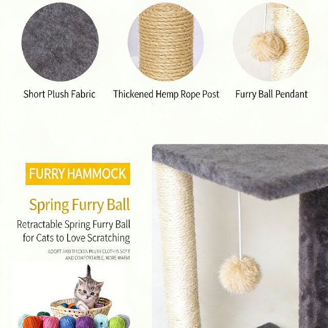Four-Tier Luxury Cat Tree with Sisal Scratching Posts, Spring Plush Balls & Cave Condo