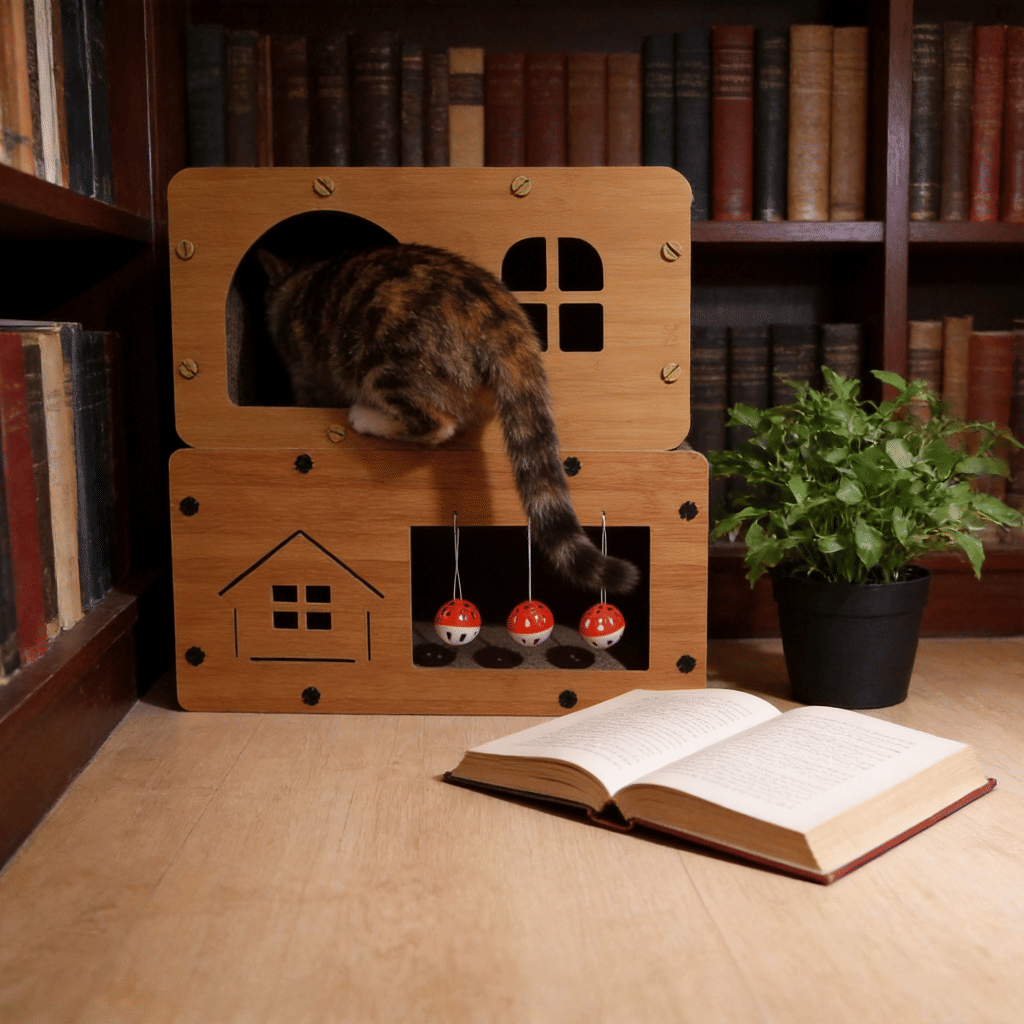 Two-Tier Corrugated Cat House With Interactive Toy Balls