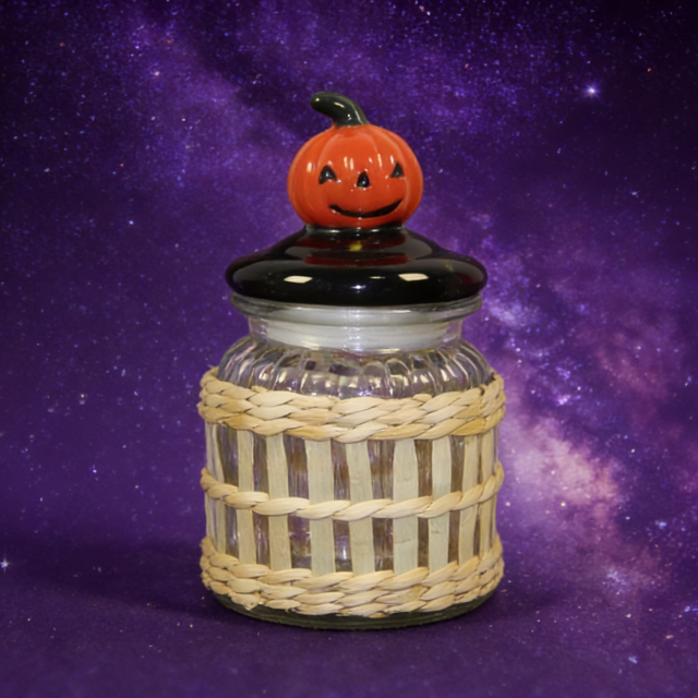 Halloween Woven Grass Glass Bottles Set (6-Pack) with Themed Ceramic Lids