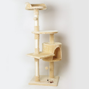 Four-Tier Luxury Cat Tree with Sisal Scratching Posts, Spring Plush Balls & Cave Condo