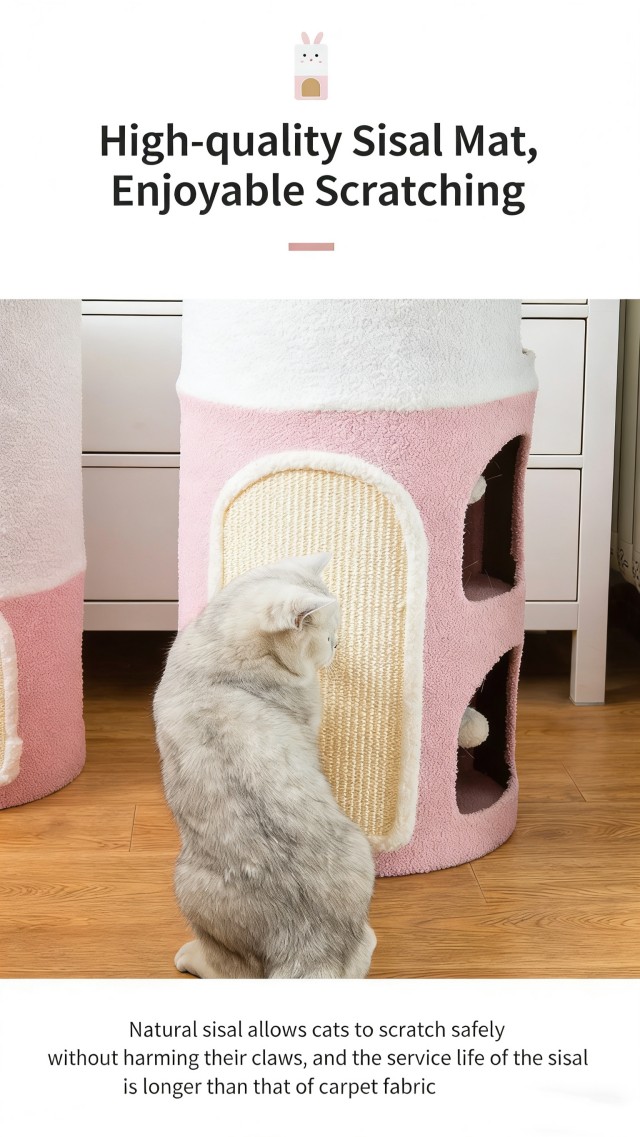 Meduim Double-Layer Cute Rabbit Sisal Barrel Cat Tree with Nest Style