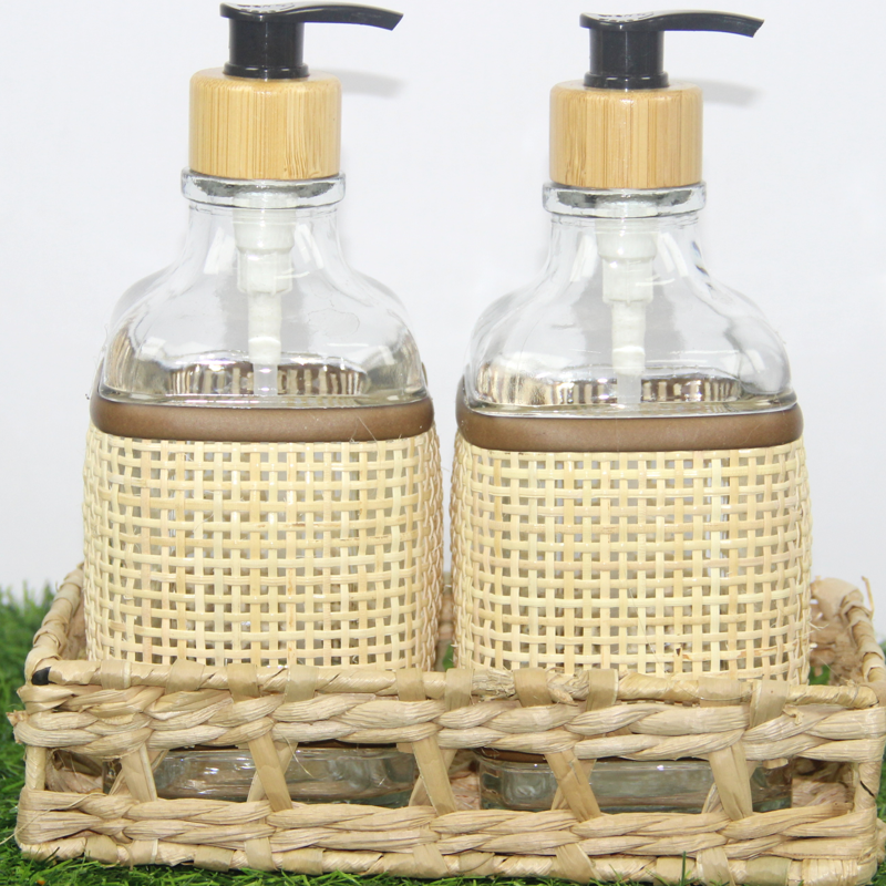 Handwoven Rush Bathroom Set with Glassware
