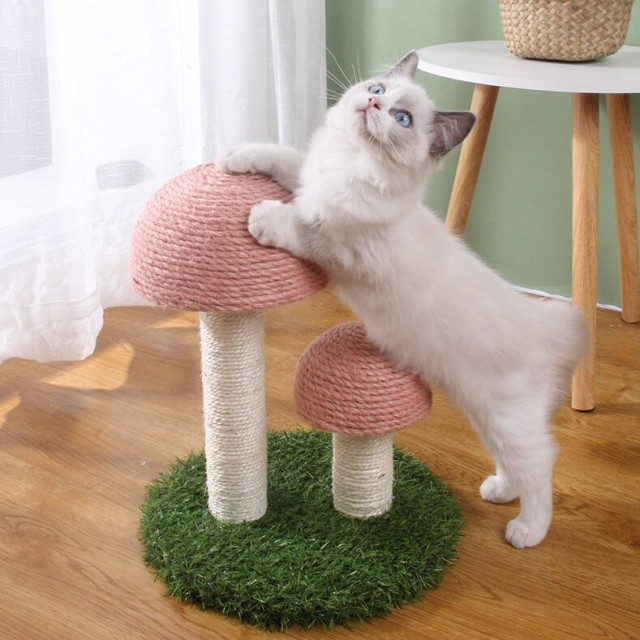 Double - Peak Mushroom Cat Tree with Artificial Lawn