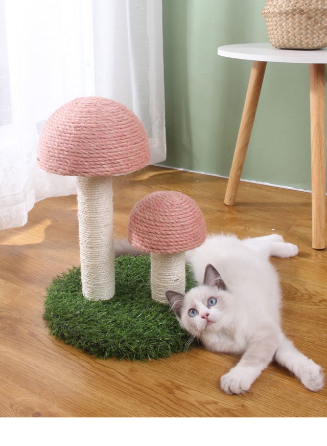 Double - Peak Mushroom Cat Tree with Artificial Lawn