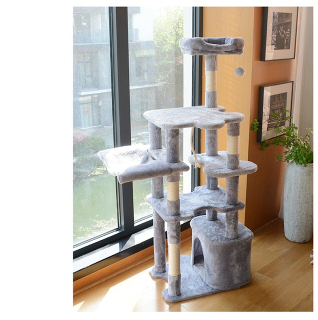 Multi-Level Luxury Cat Tree with Sisal Scratching Posts, Suspended Hammock, Enclosed Condo & Multi-Jump Platforms for Large/Multi-Cat Households