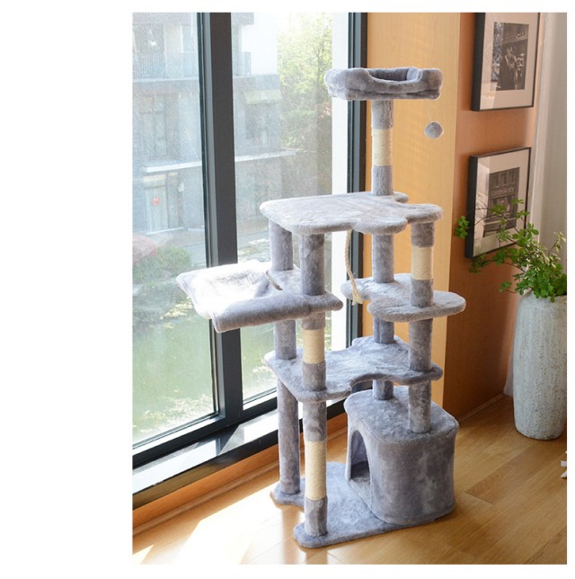 Multi-Level Luxury Cat Tree with Sisal Scratching Posts, Suspended Hammock, Enclosed Condo & Multi-Jump Platforms for Large/Multi-Cat Households