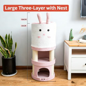 Large Three-Layer Cute Rabbit Sisal Barrel Cat Tree with Nest