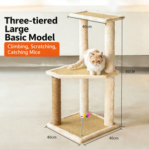 3-Tier Large Basic Rattan Mat Cat Tree Eco-Friendly Climbing Tower with Sisal Posts for Indoor Cats
