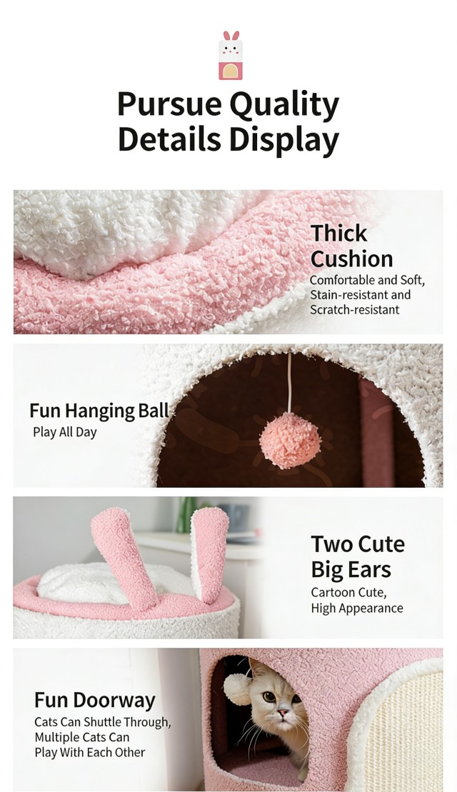 Meduim Double-Layer Cute Rabbit Sisal Barrel Cat Tree with Nest Style