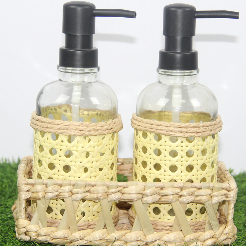 Handwoven Rush Bathroom Set with Glassware