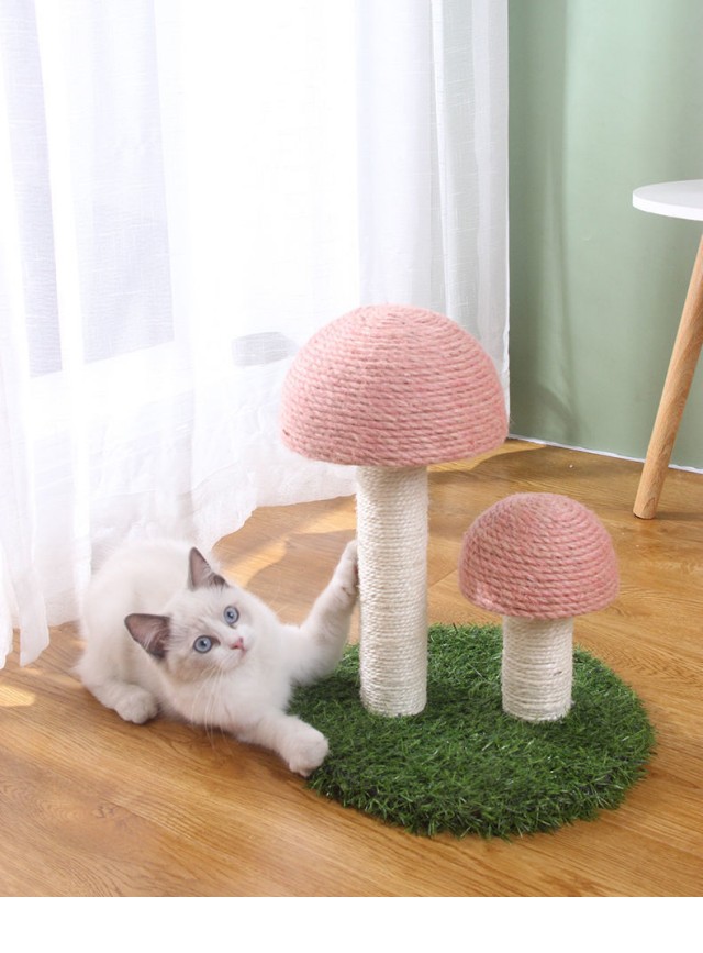 Double - Peak Mushroom Cat Tree with Artificial Lawn