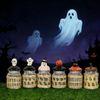 Halloween Woven Grass Glass Bottles Set (6-Pack) with Themed Ceramic Lids