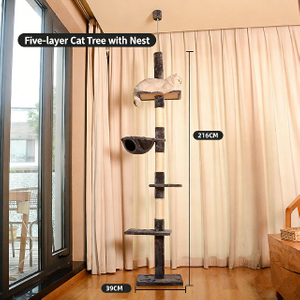 Heavy-Duty Single Post Sisal Cat Tree Floor-to-Ceiling Freestanding Design