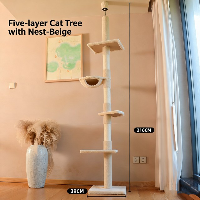 Heavy-Duty Single Post Sisal Cat Tree Floor-to-Ceiling Freestanding Design