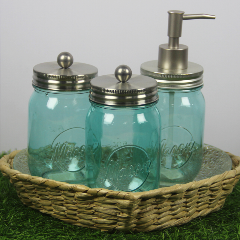 Handwoven Rush Bathroom Set with Glassware