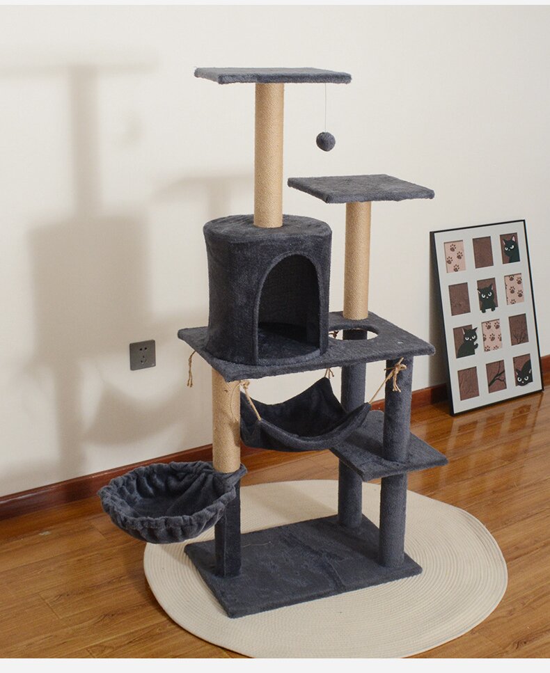Dark Gray Luxurious Multi-Functional Integrated Cat Tree with Sisal Post