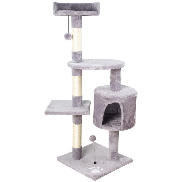 Four-Tier Luxury Cat Tree with Sisal Scratching Posts, Spring Plush Balls & Cave Condo
