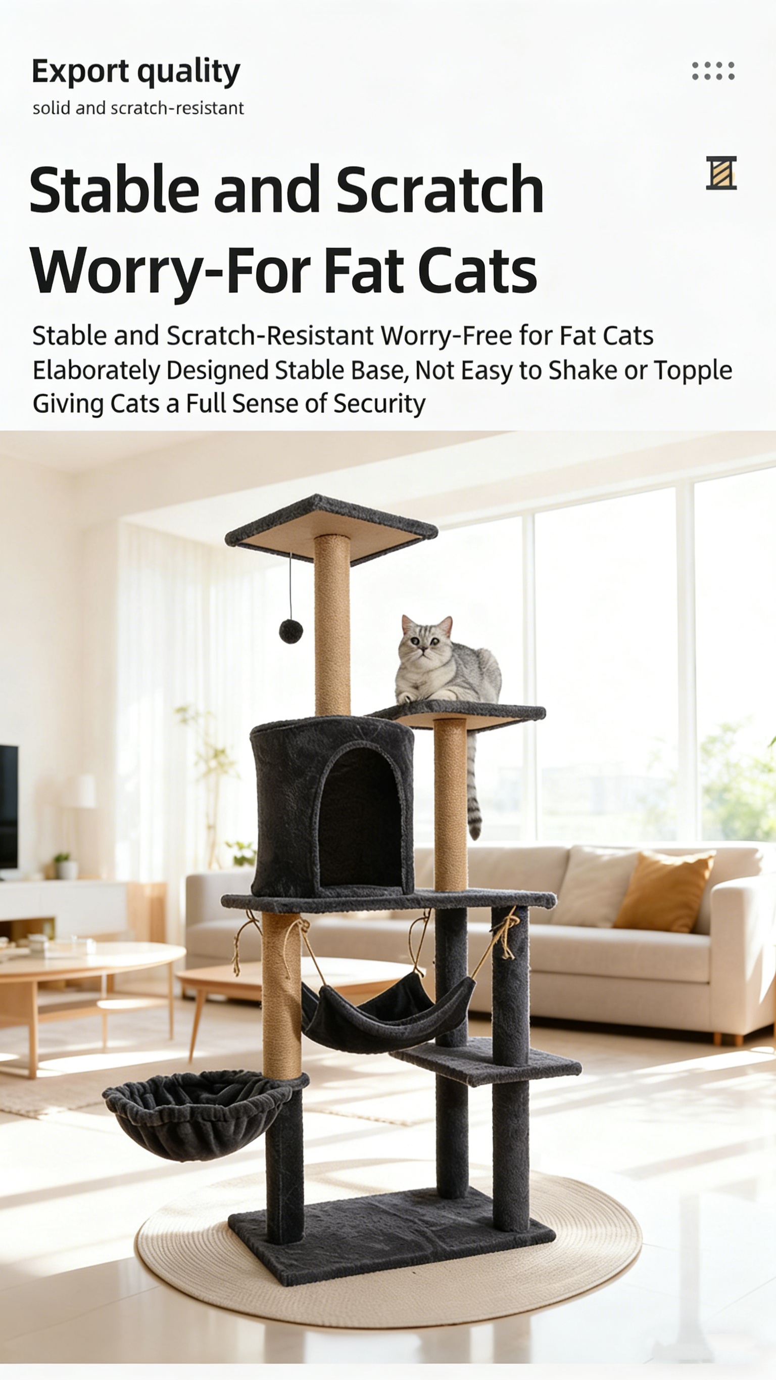 Dark Gray Luxurious Multi-Functional Integrated Cat Tree with Sisal Post