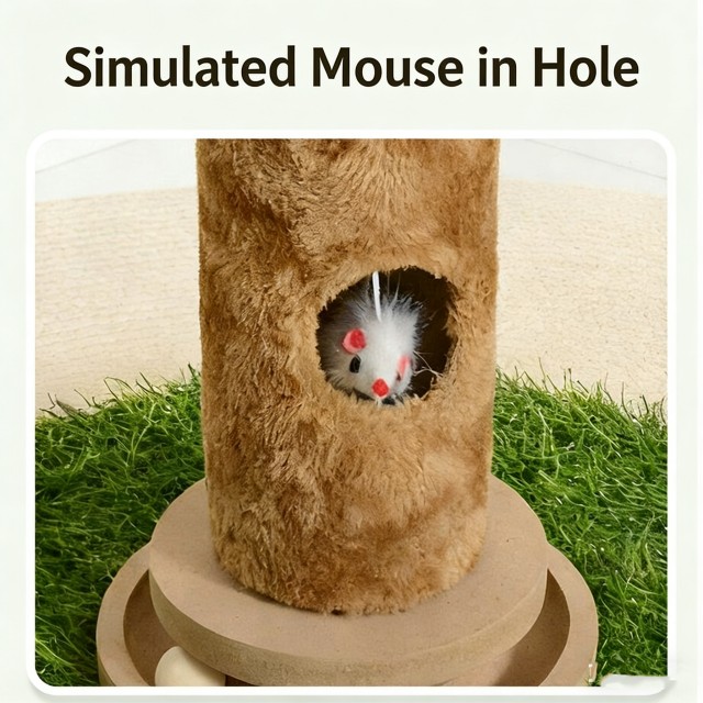 Forest-Inspired Creative Cat Tree - 98CM Tall Multi-Cat Scratching Post with Interactive Track Ball & Eucalyptus Decor