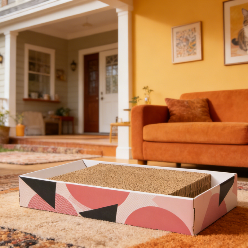 Wholesale Purrfect Play Corrugated Cat Scratcher Basin, High-Density Cardboard, Factory Price for Home Decor.png