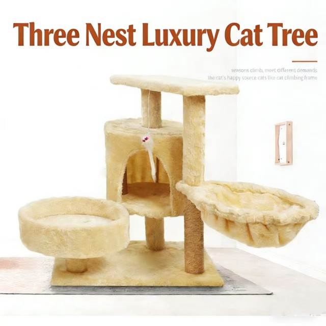 Luxury Factory Wholesale Cat Tree with Cat Post and Three Nests