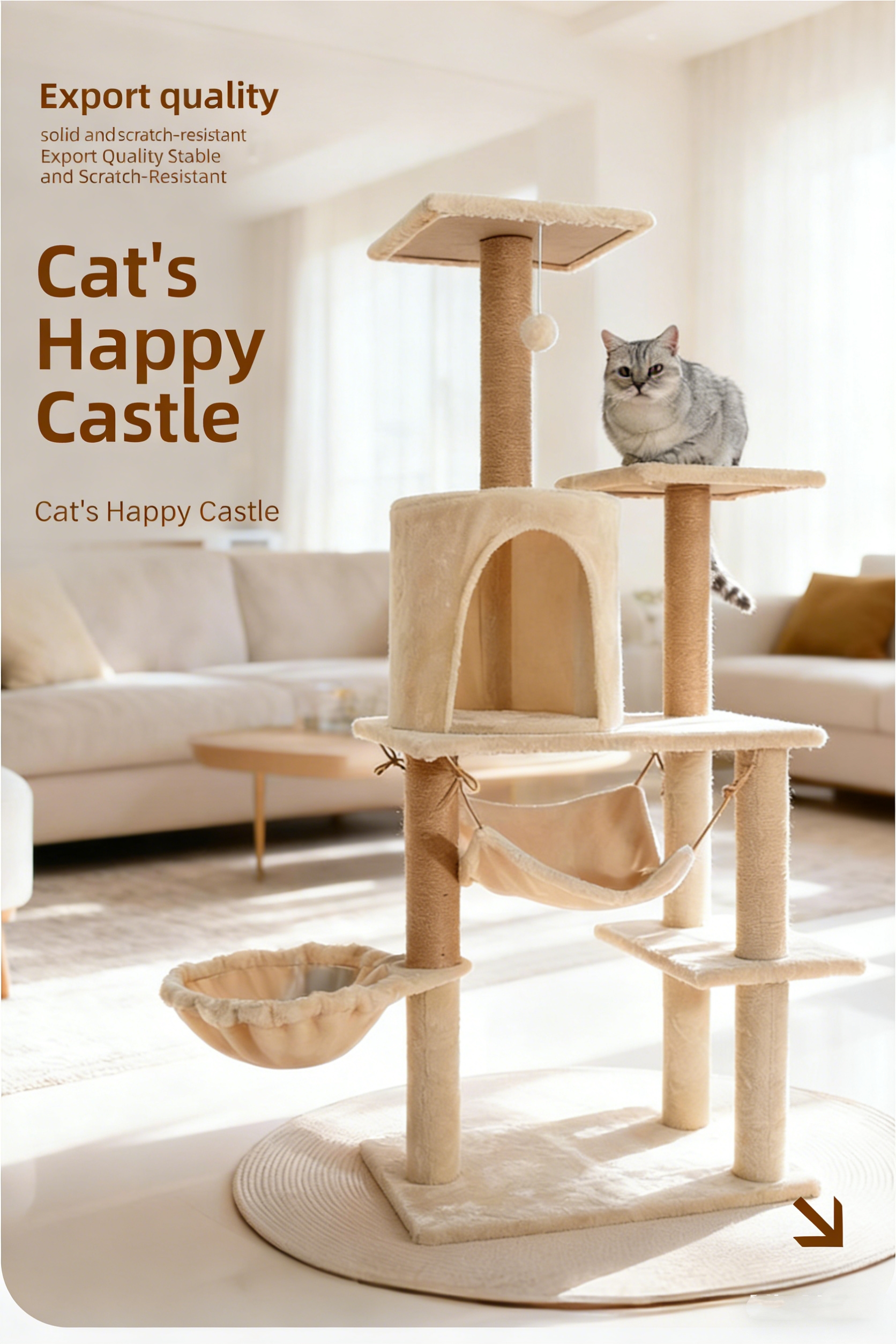 Dark Gray Luxurious Multi-Functional Integrated Cat Tree with Sisal Post