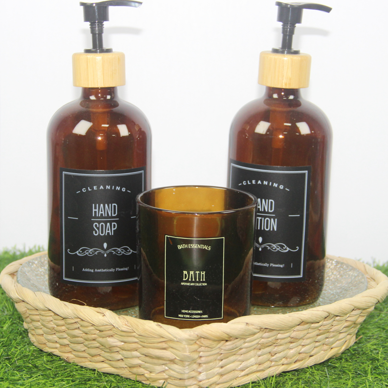 Handwoven Rush Bathroom Set with Glassware