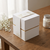 Luxury White Gold Foil Square Rigid Gift Box with Custom Band