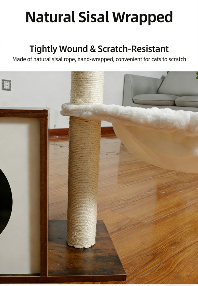 Brown Heavy-Duty Cat Climbing Tree and Cabinet All-in-One
