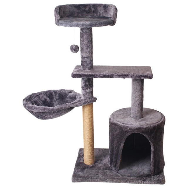 Home Dual-Nest Cat Tree with Iron-Ring Nest with Plush Ball Toy