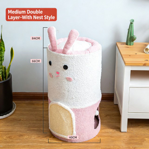 Meduim Double-Layer Cute Rabbit Sisal Barrel Cat Tree with Nest Style