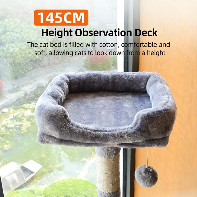 Multi-Level Luxury Cat Tree with Sisal Scratching Posts, Suspended Hammock, Enclosed Condo & Multi-Jump Platforms for Large/Multi-Cat Households