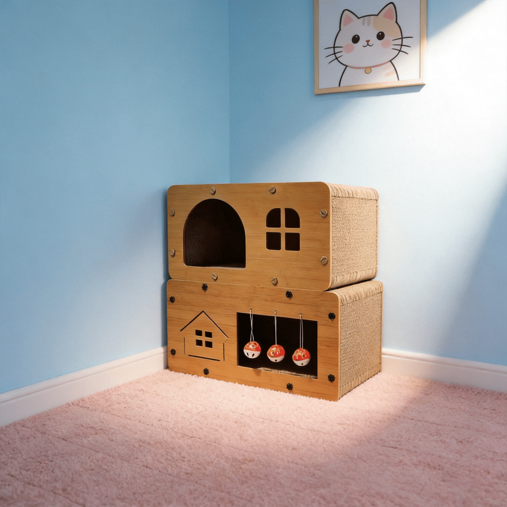 Two-Tier Corrugated Cat House With Interactive Toy Balls