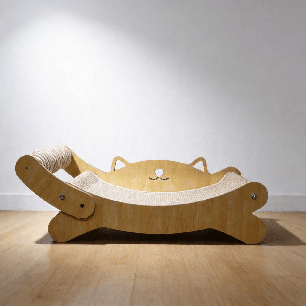 Wooden Cat Scratcher Bed With Interactive Sisal Toy
