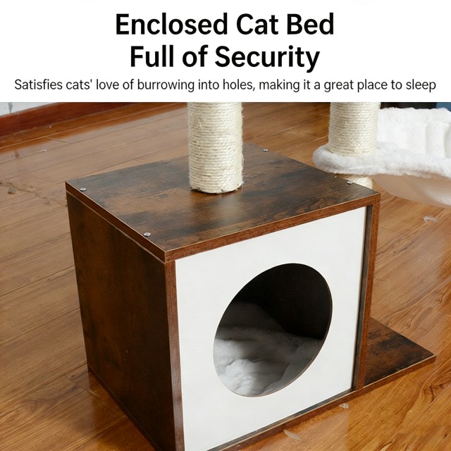 Brown Heavy-Duty Cat Climbing Tree and Cabinet All-in-One