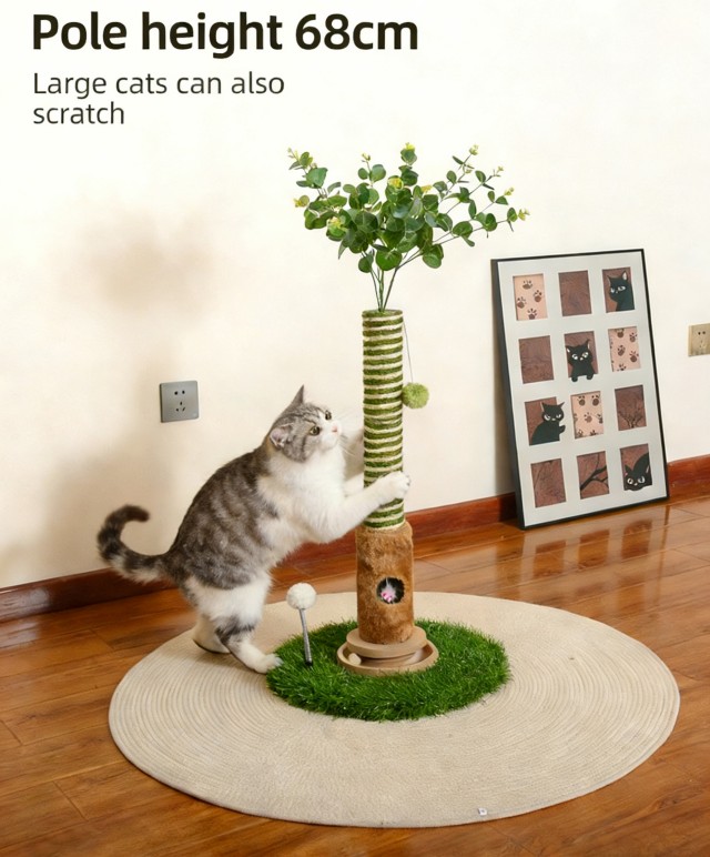 Forest-Inspired Creative Cat Tree - 98CM Tall Multi-Cat Scratching Post with Interactive Track Ball & Eucalyptus Decor