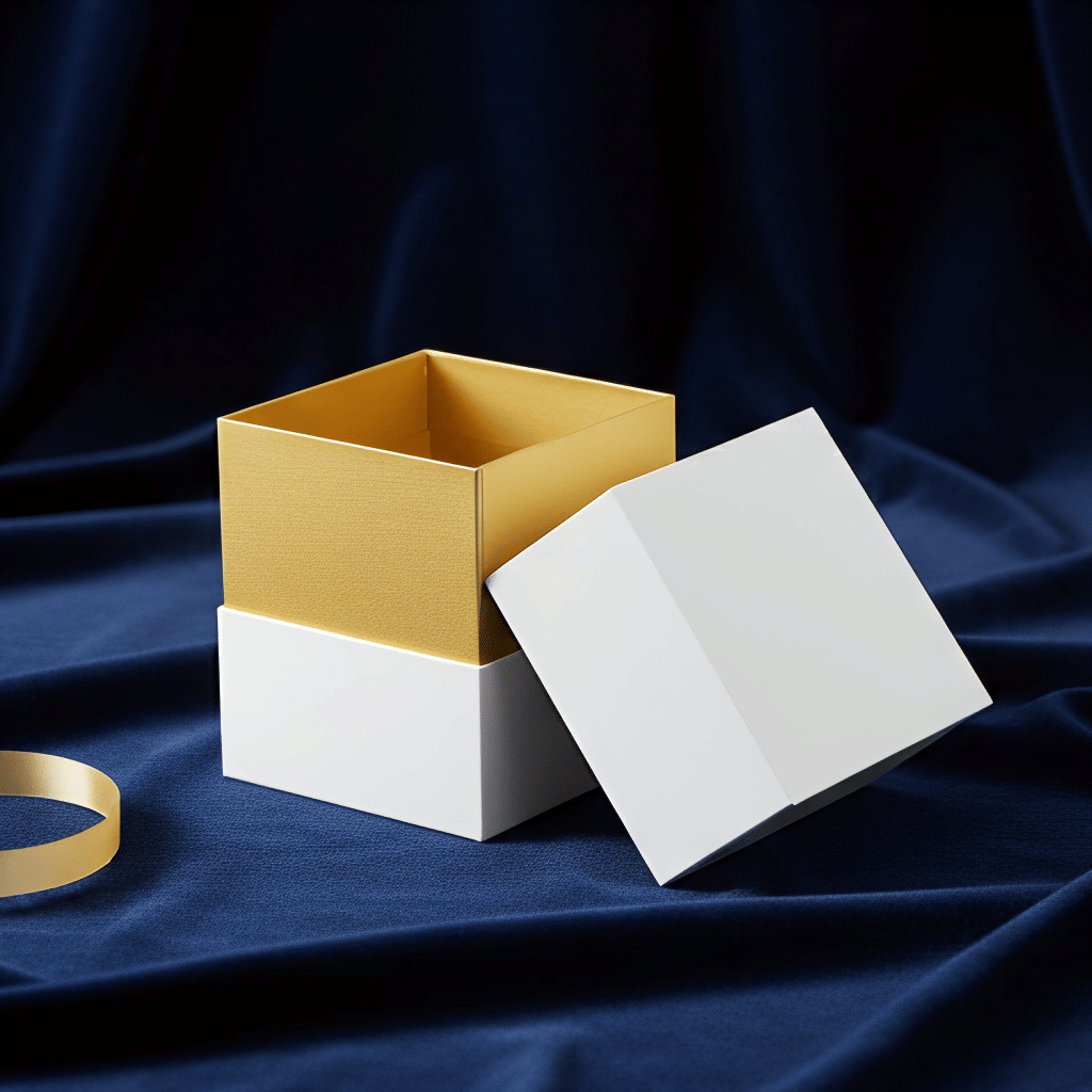 Luxury White Gold Foil Square Rigid Gift Box with Custom Band