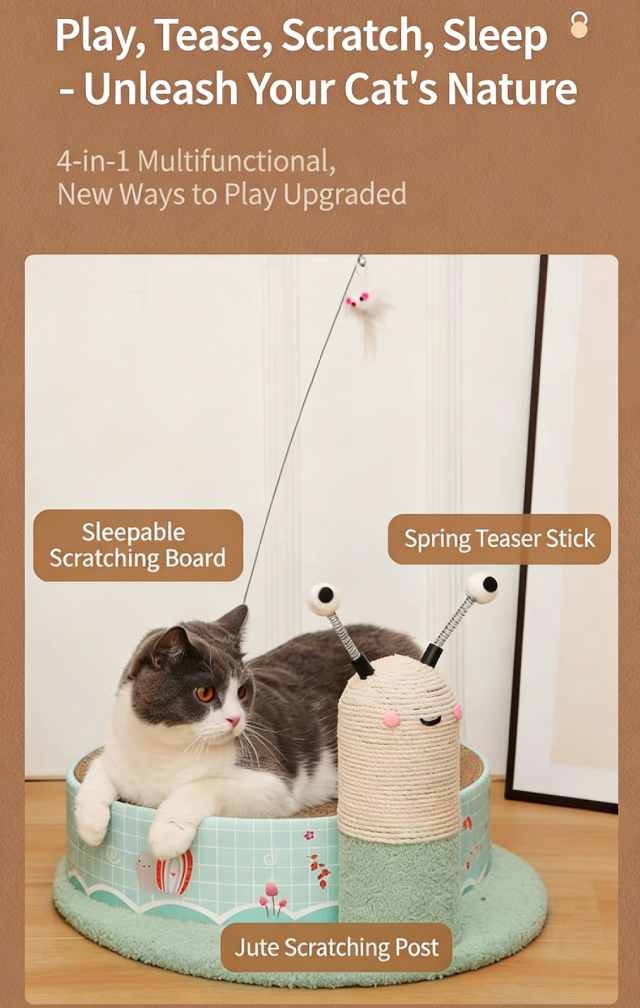 Eco-Friendly Four in One Snail Sisal Cat Scratcher