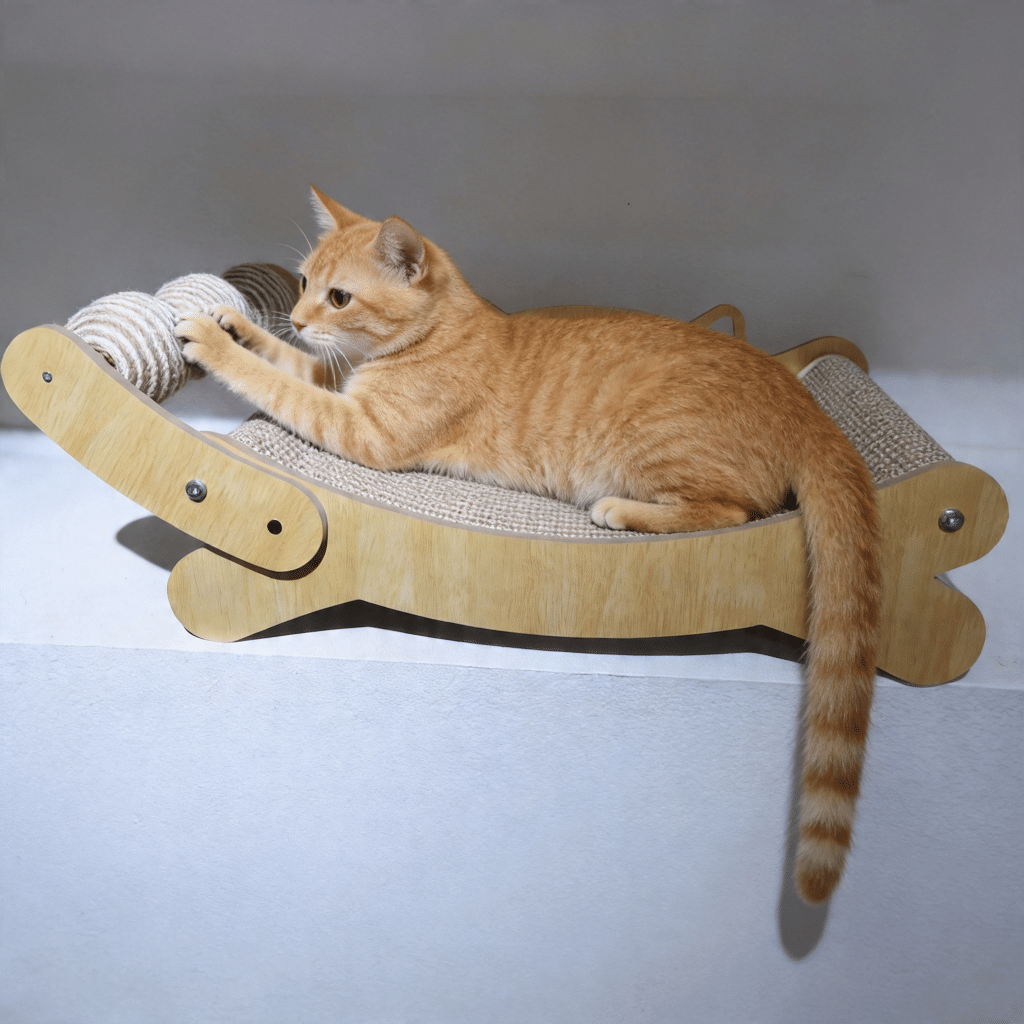 Wooden Cat Scratcher Bed With Interactive Sisal Toy