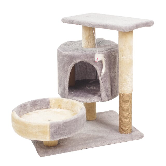 Wholesale Multifunctional Double-Cat Condo Cat Tree with Sisal Posts and Mouse Toys